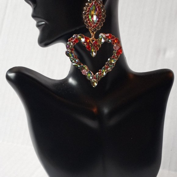 Pink Crystal Statement Heart Earrings - Picture 7 of 8